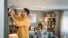 Couple,Adult,Caucasian,Man,And,Woman,At,Home,Connecting,Setup